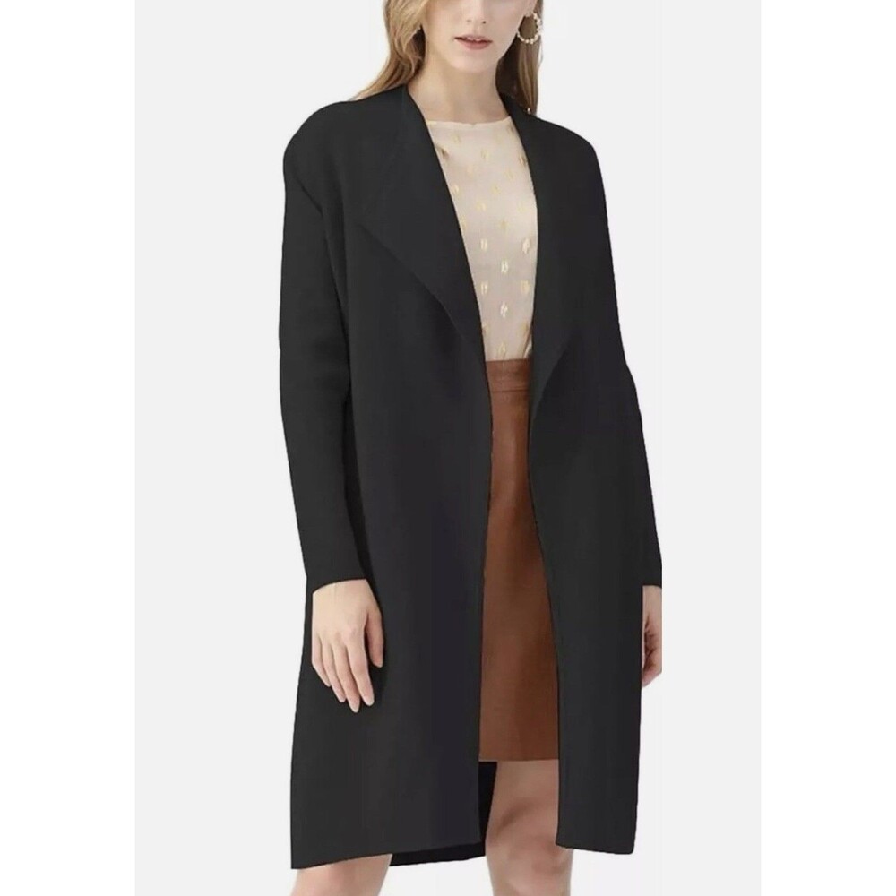 Chicwish Open Front Wool Blend Cardigan Black One Size Womens Midi Cozy NWT